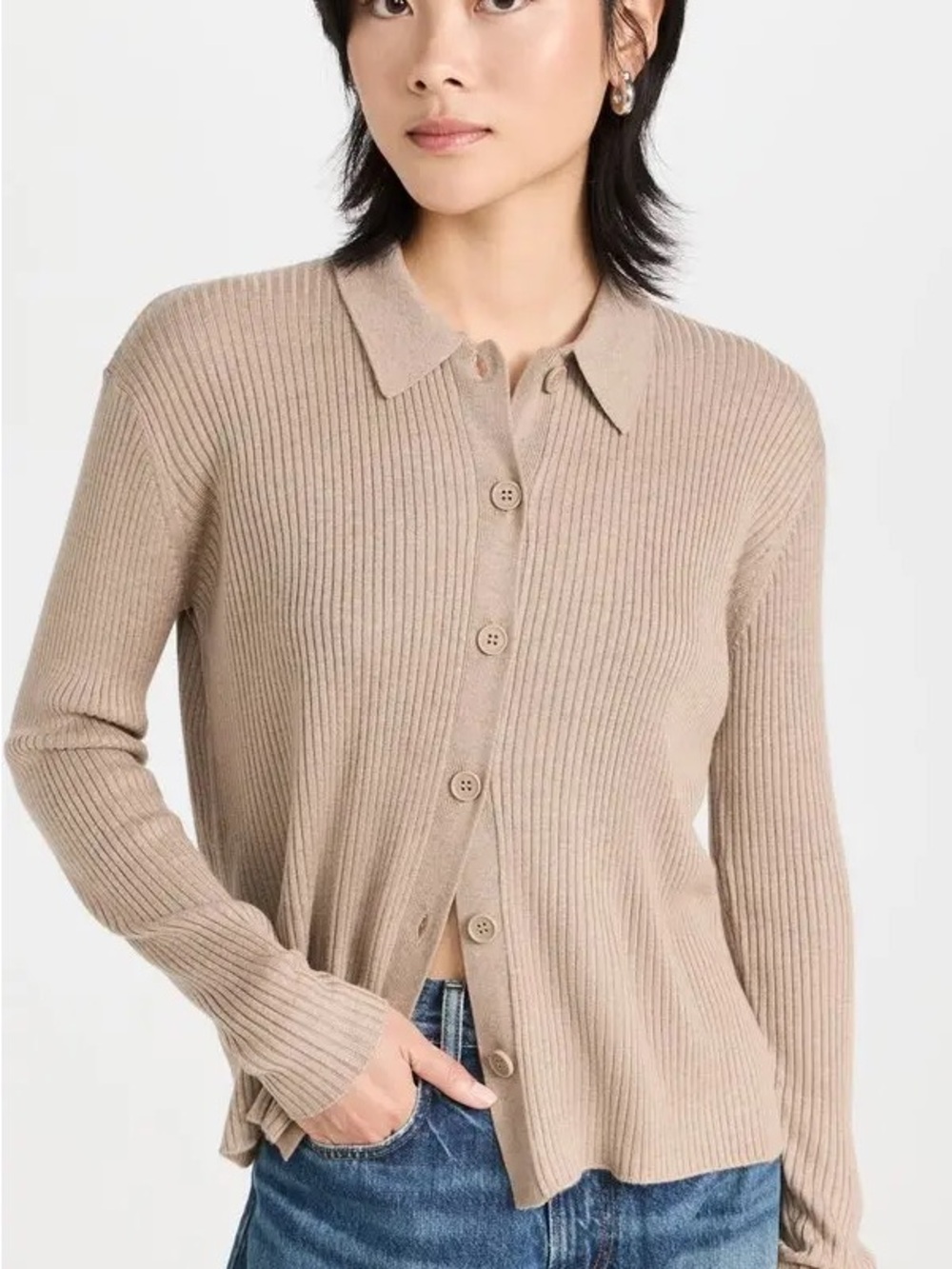 SPLENDID Georgie Polo Button Down Cardigan Size M Taupe Beige Camel color